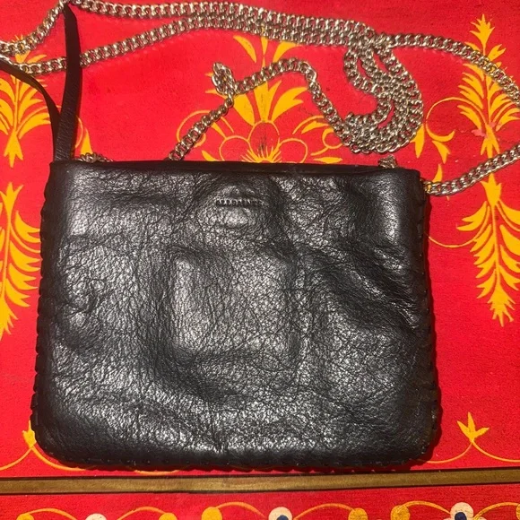 All Saints Black whipstitch cross body purse silver chain - Picture 3 of 13